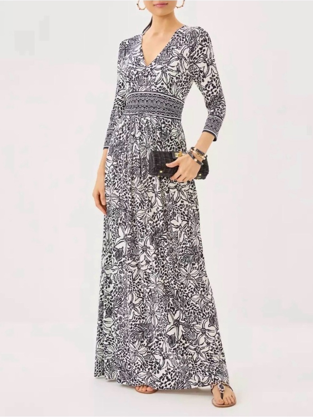 Lilly Pulitzer Roslynne VNeck Maxi Dress Onyx Lots to Spot Black/White 8
